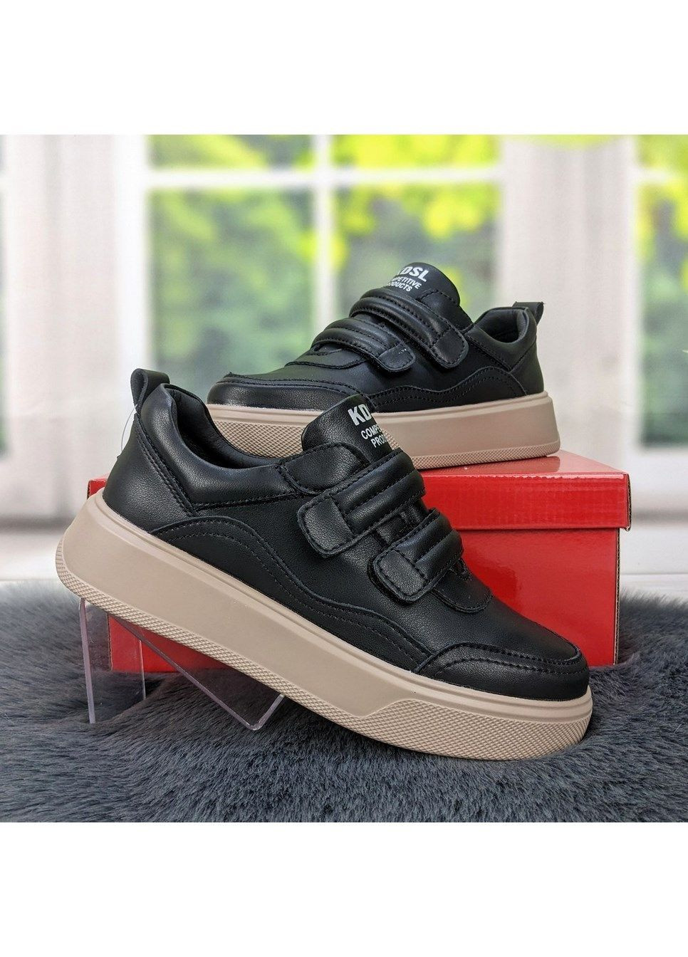 Кроссовки женские кожаные на липучках KDSL чёрные демисезоны (299808454)