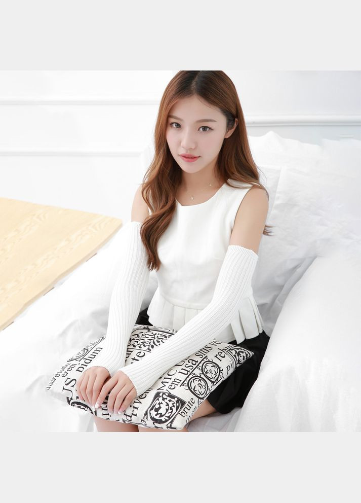 Мітенки в рубчик довгі молочні One Size No Brand (308250640)