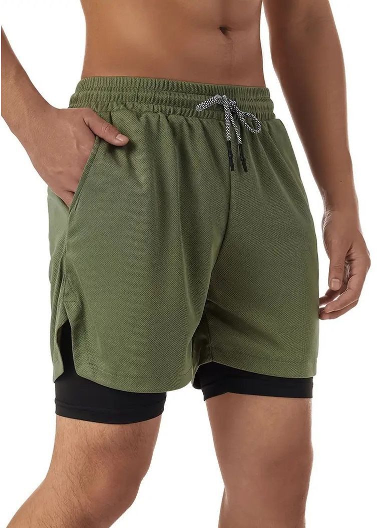 Спортивные мужские шорты-тайтсы 2 в 1 с петелькой для полотенца и карманом для смартфона No Brand (342374353)