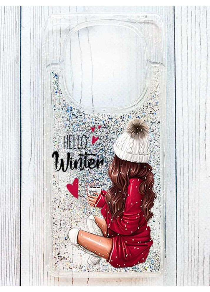 Чохол з плаваючими срібними блискітками на Xiaomi Redmi Note 14 Pro 4G Привіт, зима (принт 138) Creative (364316422)