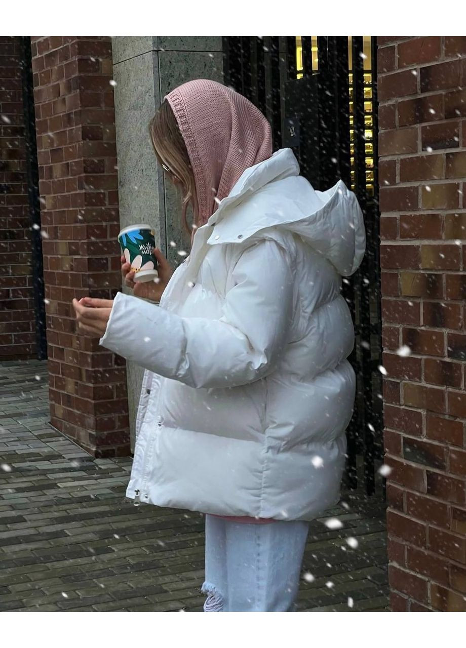 Белая зимняя ✨женская зимняя куртка-дутик с капюшоном и боковыми фиксаторами замеры в описании✨ куртка-пальто GD/GL Модний простір