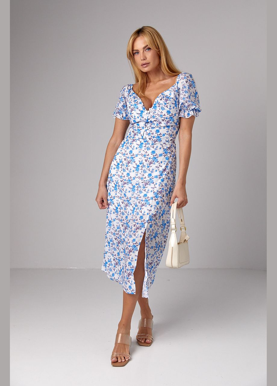 Блакитна відвертий літнє плаття міді з коротким рукавом та відкритими плечима - червоний Lurex