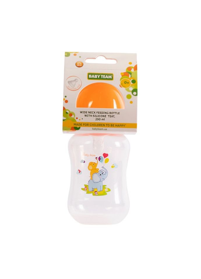 Пляшечка для годування з широким горлом та силіконовою соскою 1002 помаранчевий 250 мл Baby Team (322828959)