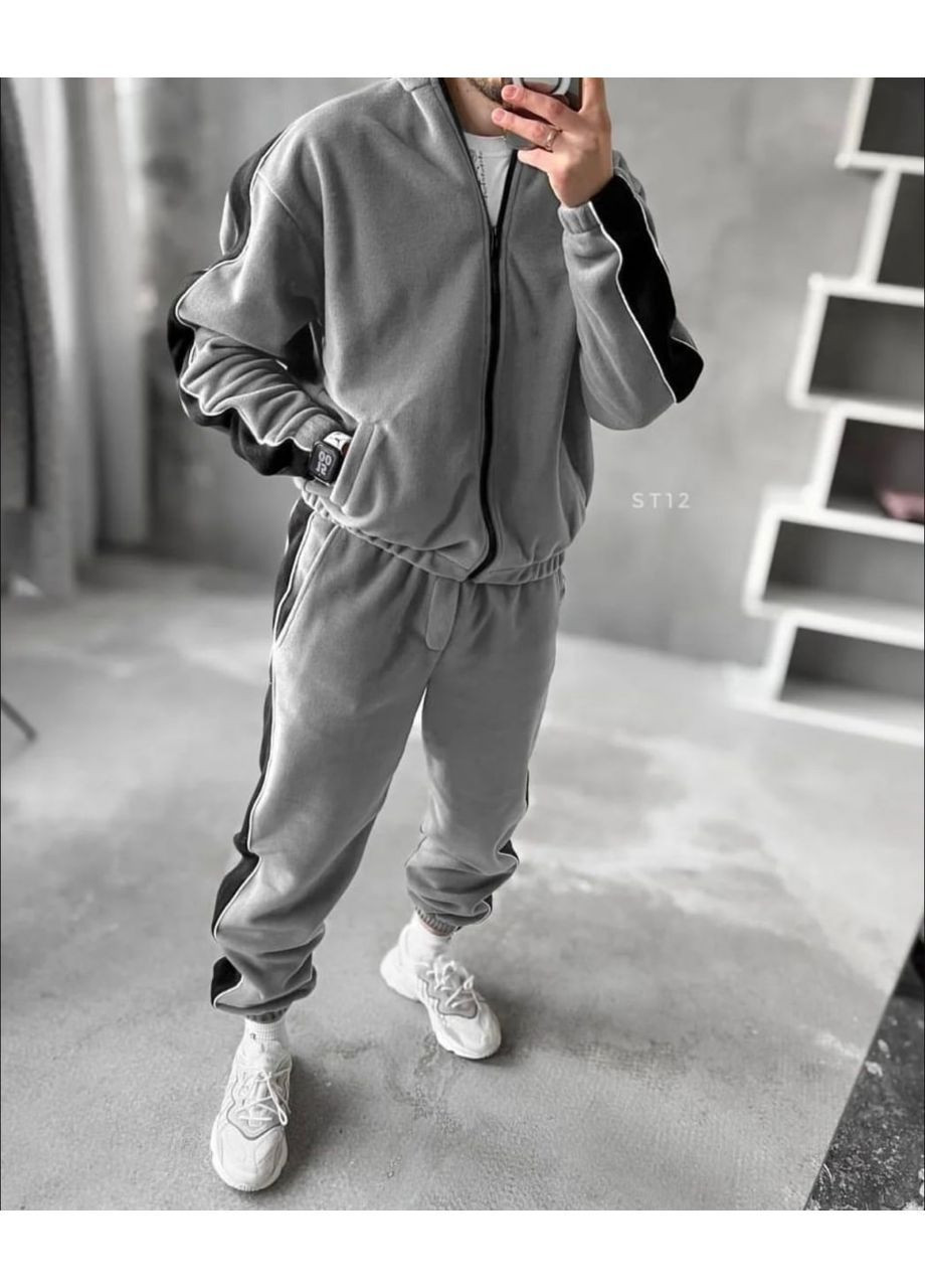 Сірий зимній чоловічий теплий костюм. турецький двосторонній фліс полар,туреччина,штани та кофта на блискавці Україна