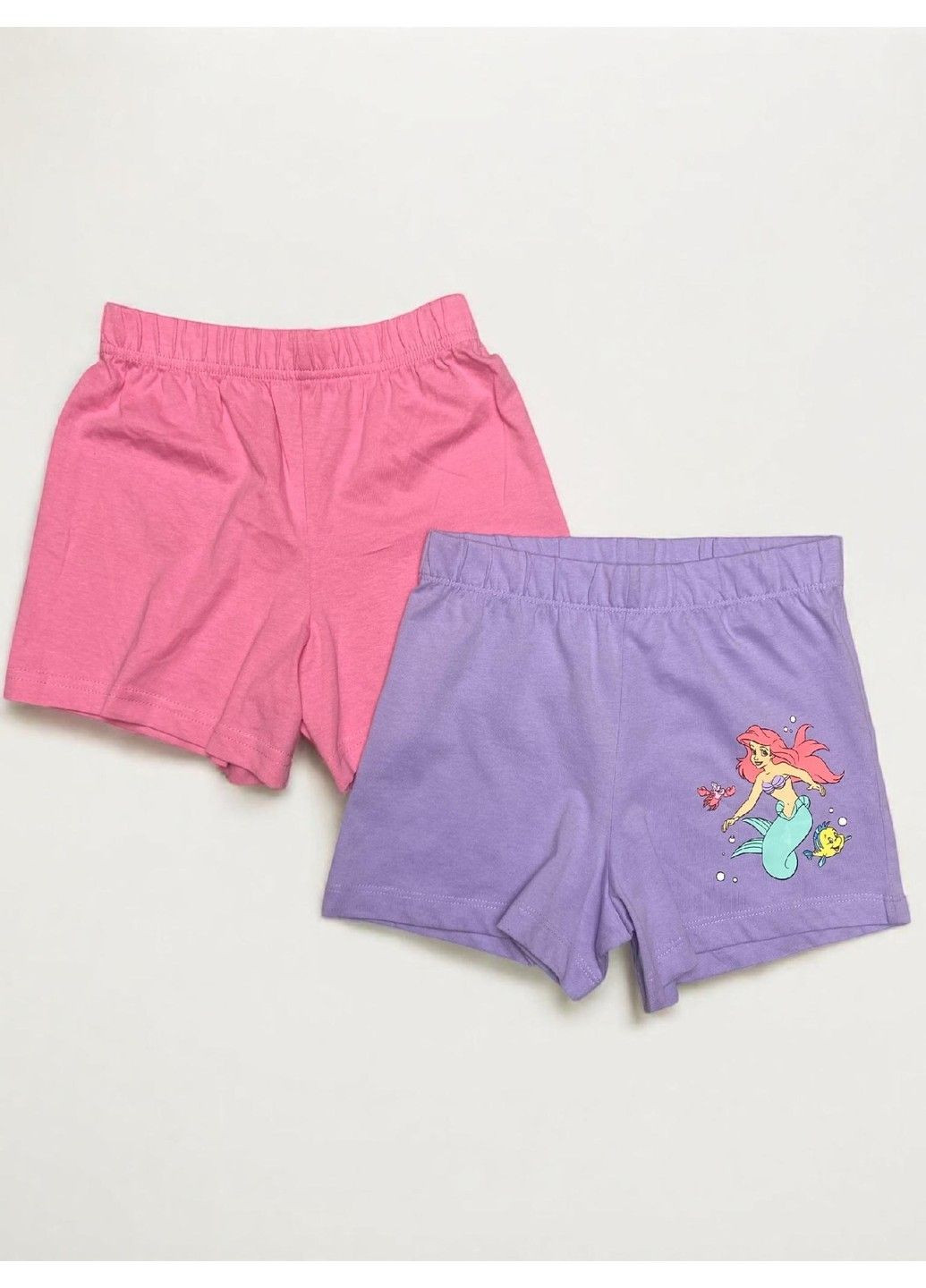 Шорти набір 2 шт дитячі легкі бавовняні на дівчинку аплікація Русалонька Дісней,рожеві, фіолетові Primark (333334312)