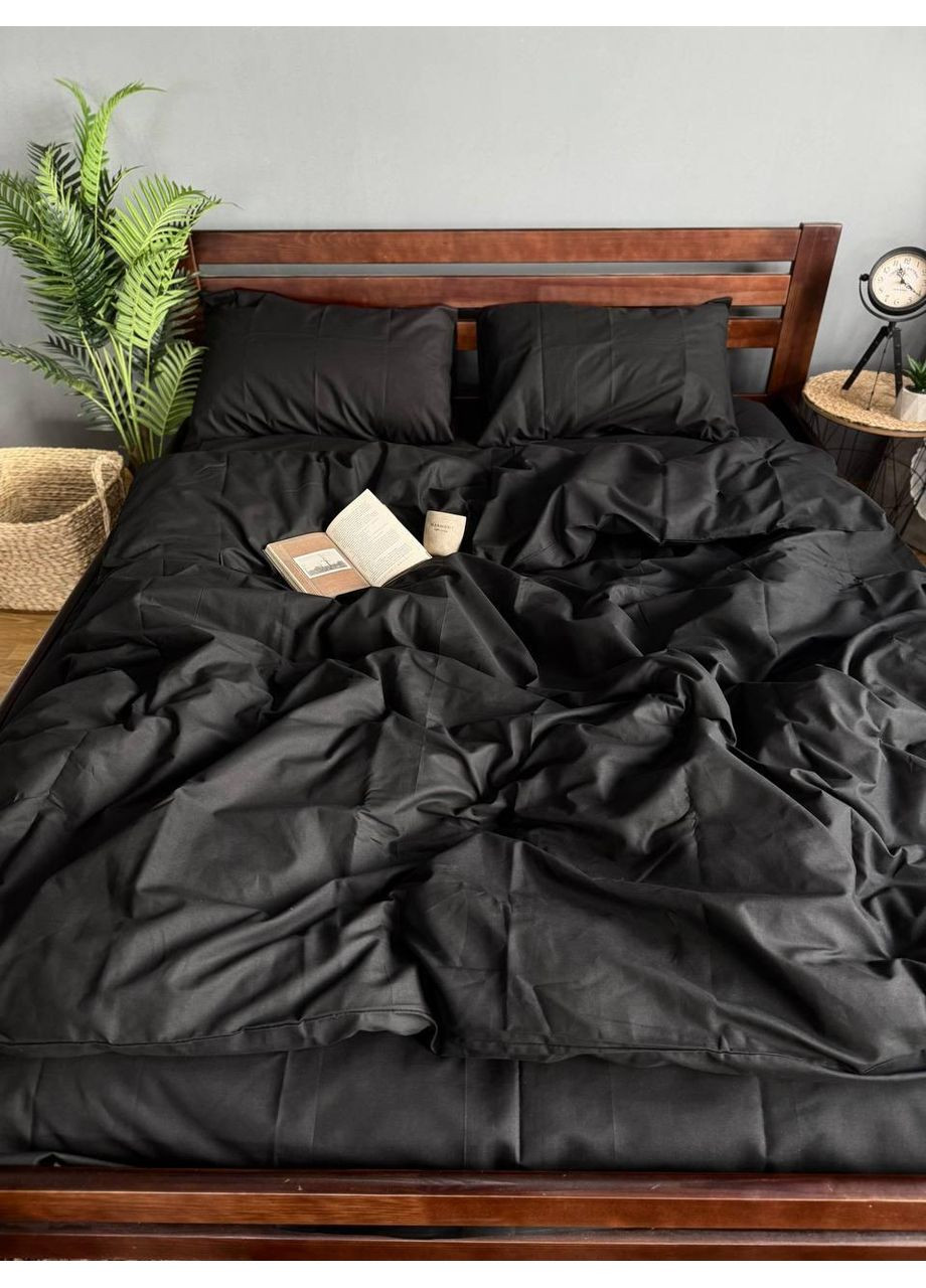 Постільна білизна бавовняна Однотонна Євро 200 x 220 Бязь Чорна 70 х 70 No Brand (352201706)