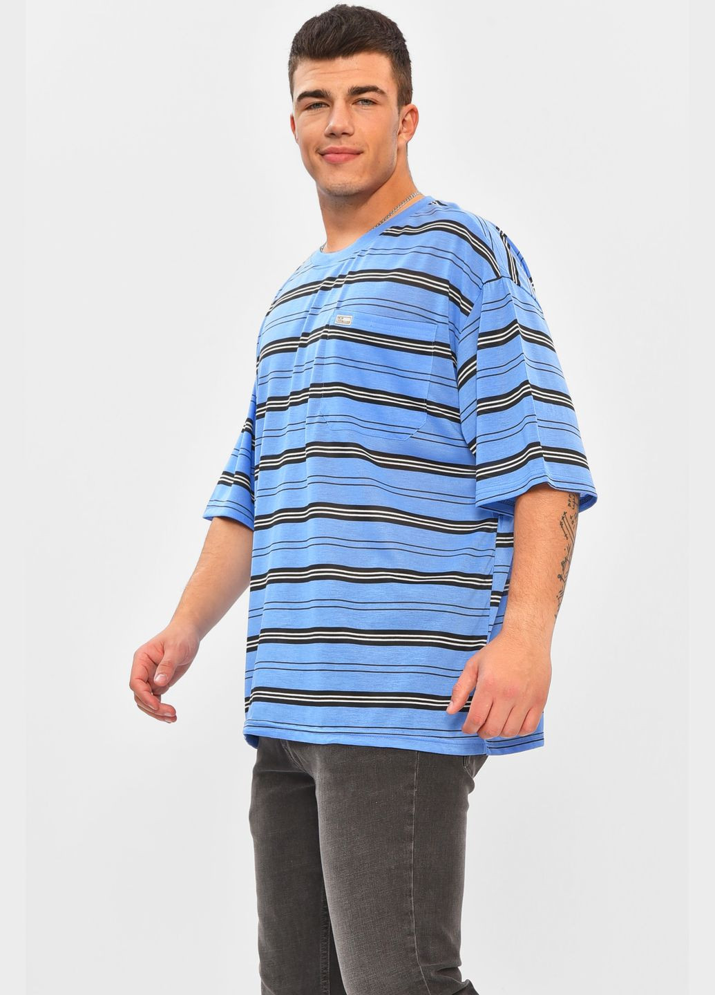 Блакитна футболка чоловіча батальна блакитного кольору Let's Shop