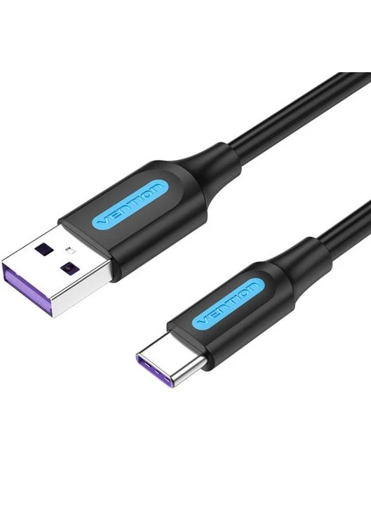 Кабель USB 2.0 AM-Type-C M, 0.5 м, 100W PVC чорний Vention (392011474)