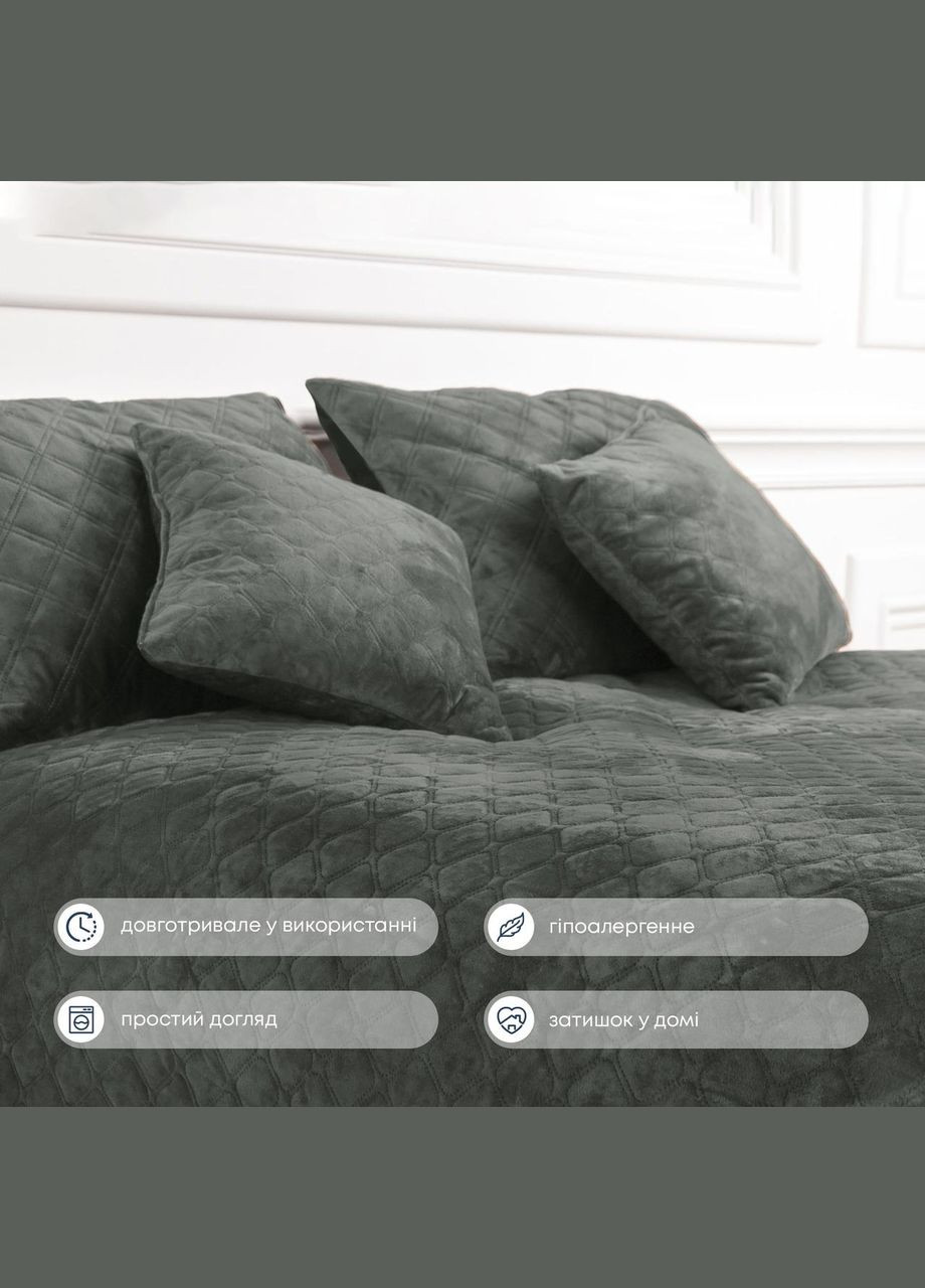 Покрывало Велюровое мягкое Серое размер 240х260 см ромб/круглый ТЕП (323645200)