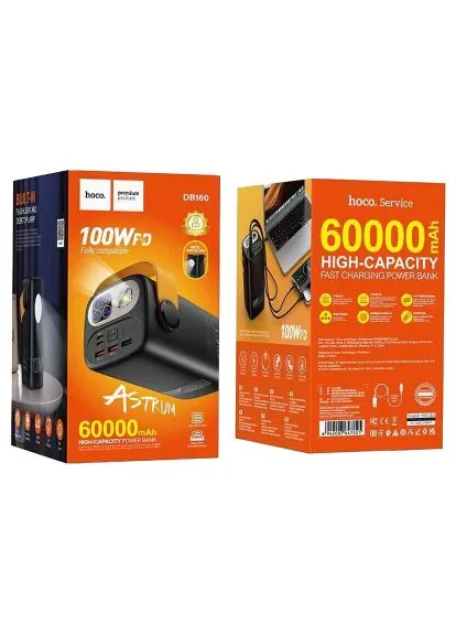 Батарея універсальна 60000mAh Astrum PD/100W, QC/3.0, LED lamp, Black (DB160 / 714724) Hoco Black, QC/3.0, 60000mAh Astrum PD/100W, LED lamp (389991385)
