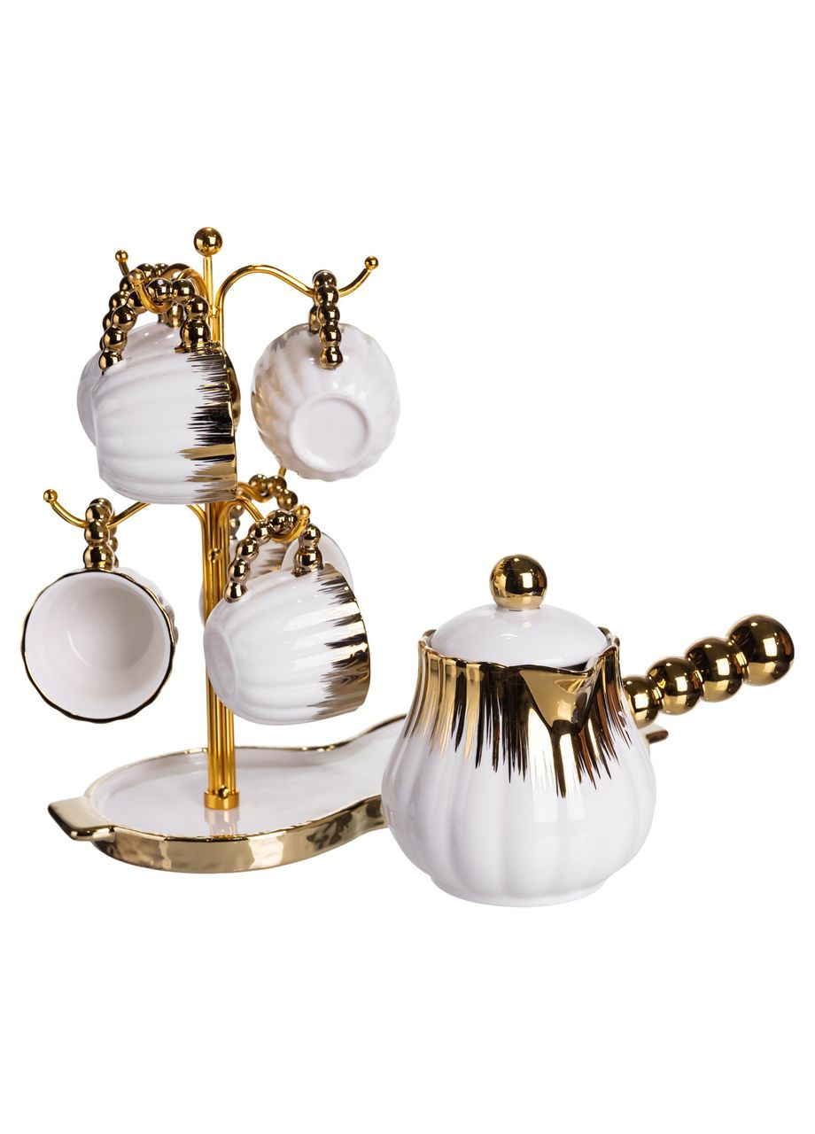 Кофейный сервиз на подставке с кофейником 450 (мл) 6 чашек по 90 (мл) подарочный набор чашек на подставке с золотом FM-JJ-5 Yiwu (370801130)