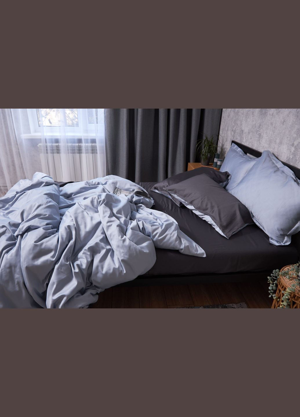 Комплект постельного белья Satin Premium семейный 143х210х2 наволочки 2х50х70 (MS-820002884) Moon&Star Skyline Gray (288044195)