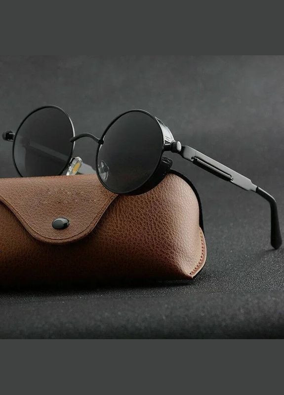 Круглі окуляри з чорними лінзами в чорній металевій оправі, іміджеві ретро стім панк окуляри No Brand (326766794)