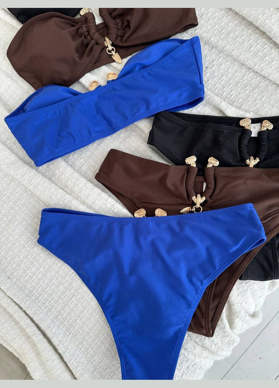 Синій літній купальник жіночий роздільний бандо бандо, роздільний No Brand