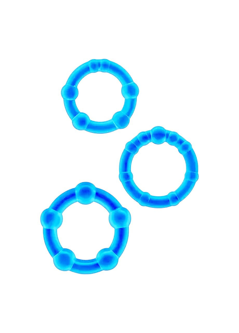 Кольцо на пенис набор 3 шт кольцо на член эрекция с шариками разного размера голубого цвета China (317747723)