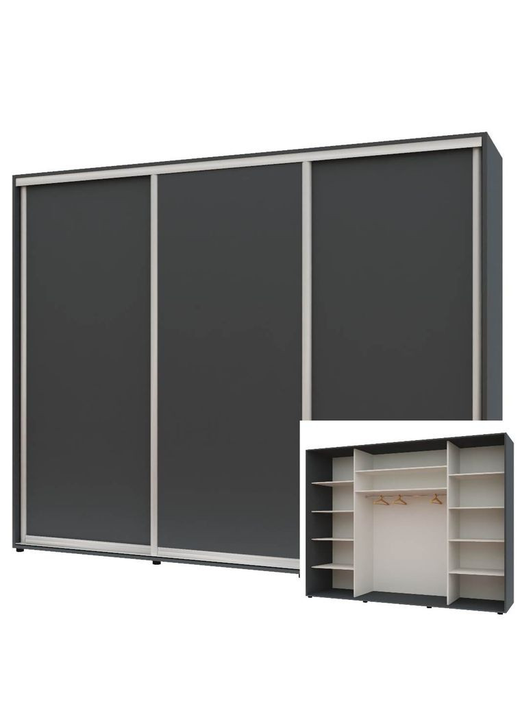 Шкаф-купе трехдверный Комфорт Мебель 260*60*210 см Графит 3 двери ДСП Макси Комфорт Меблі (360472403)