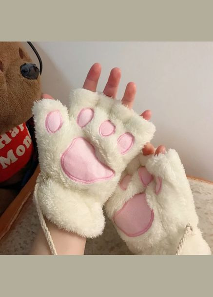 Рукавицы без пальцев Кошачьи лапки (митенки) (белый цвет) No Brand Аніме Косплей (332056033)