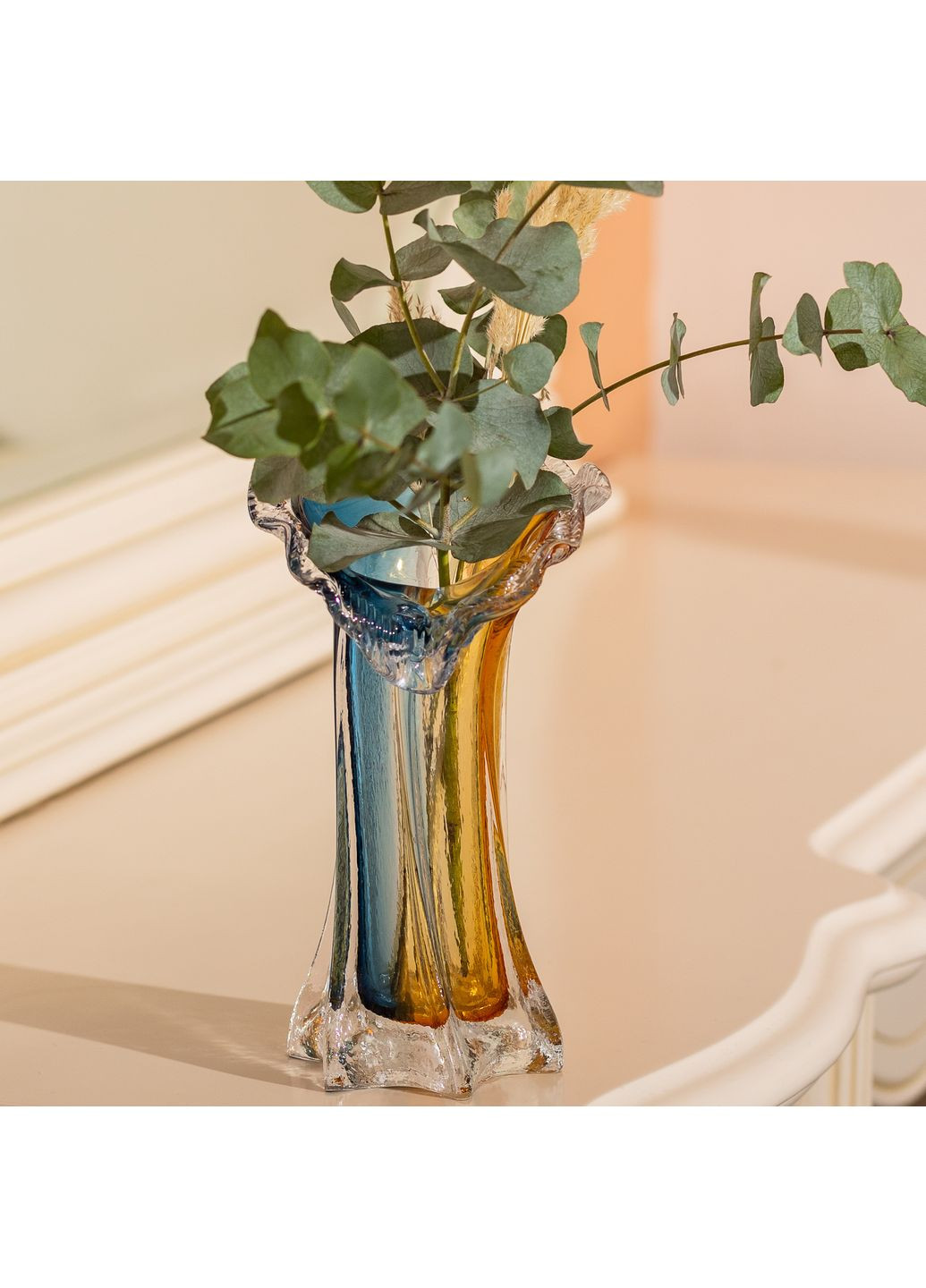Ваза ручної роботи Yiwu Crystal Coast скляна 24.5 см жовто-синя HP-9-5 No Brand (358885647)