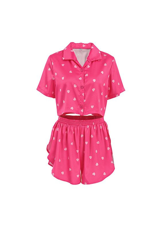 Рожева жіночий комплект для дому та сну 2s5247b сорочка та шорти жіноча піжама рожева із сердечками 5 шт. Lesko