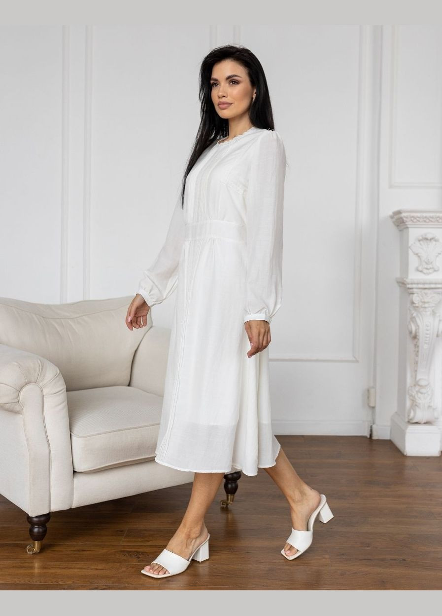 Белое белое платье миди с рукавом 111681 белый No Brand