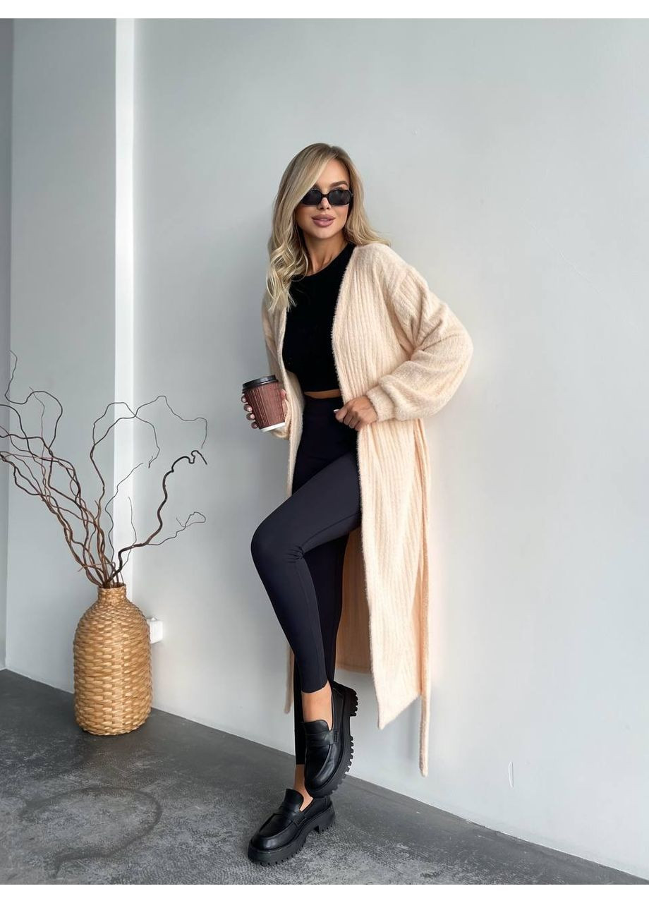 Жіночий довгий кардиган iз альпаки бежевого кольору 35207 No Brand (363253719)