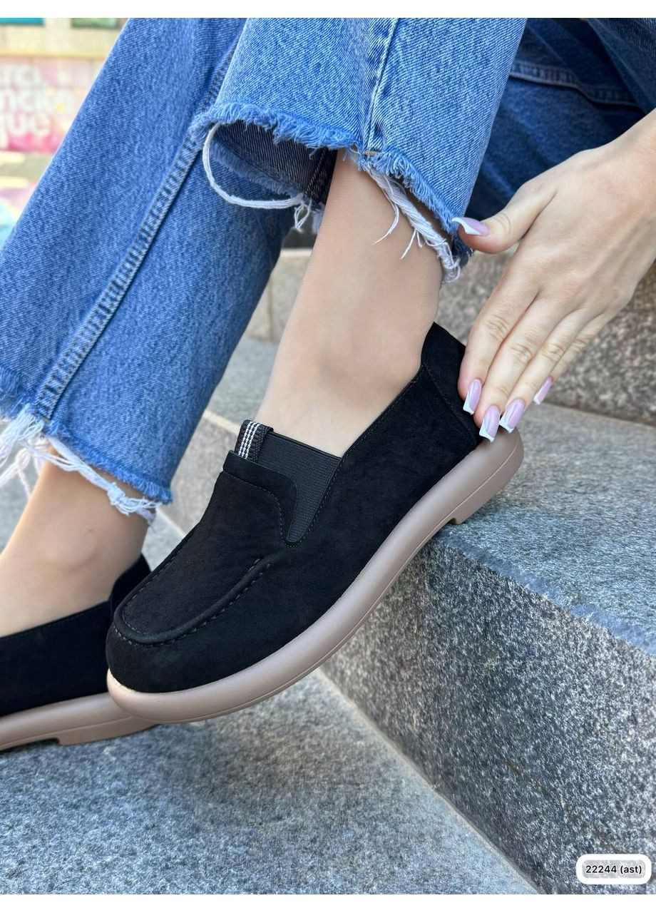 No Brand Жіночі натуральні замшеві лофери колір чорний лофери чорний з, — демісезон (361678844)