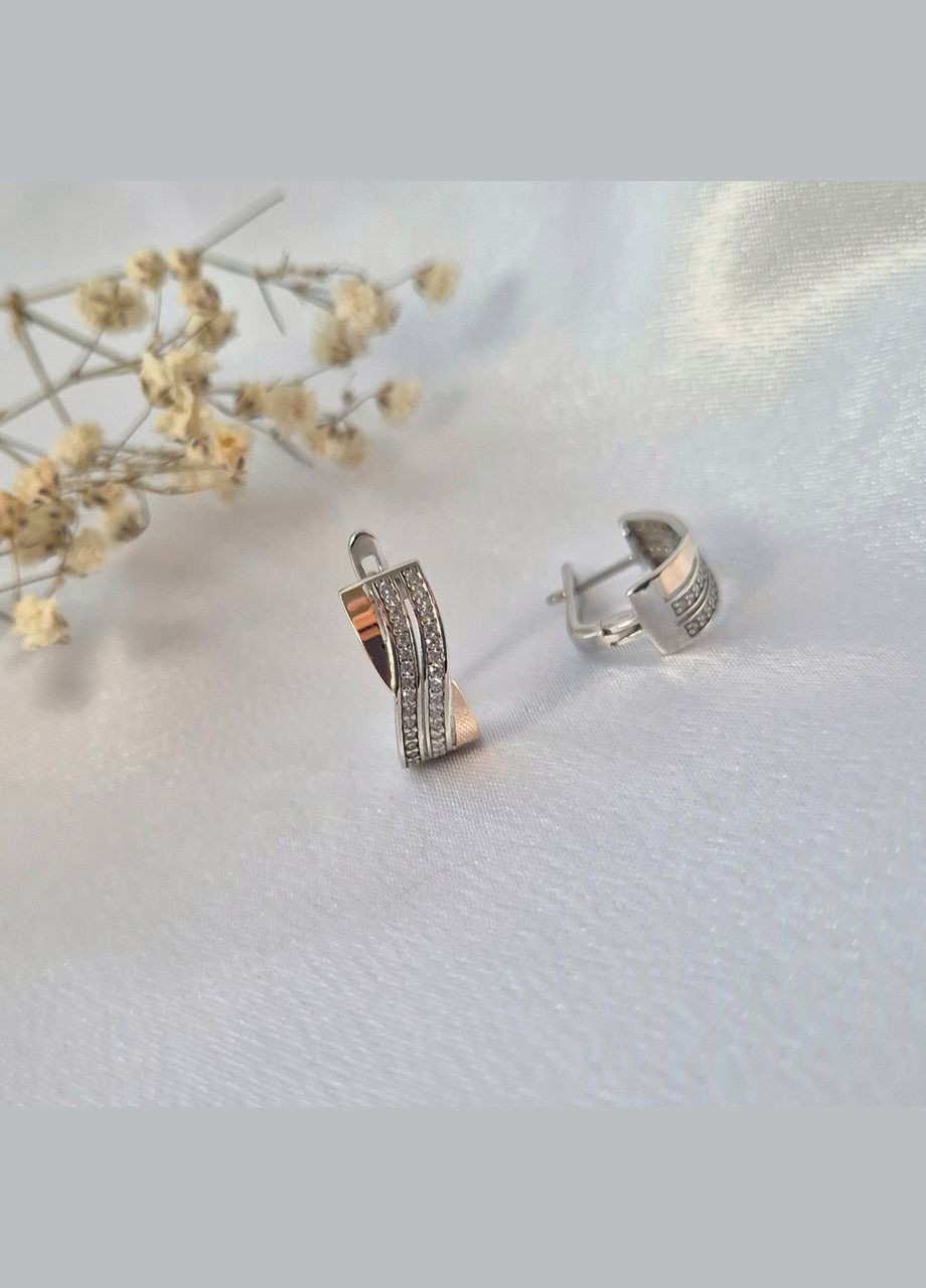 Серебряные сережки серьги с золотой пластиной и Белыми камнями серебро 925 пробы золото 375 1359 3.90г No Brand (316649603)