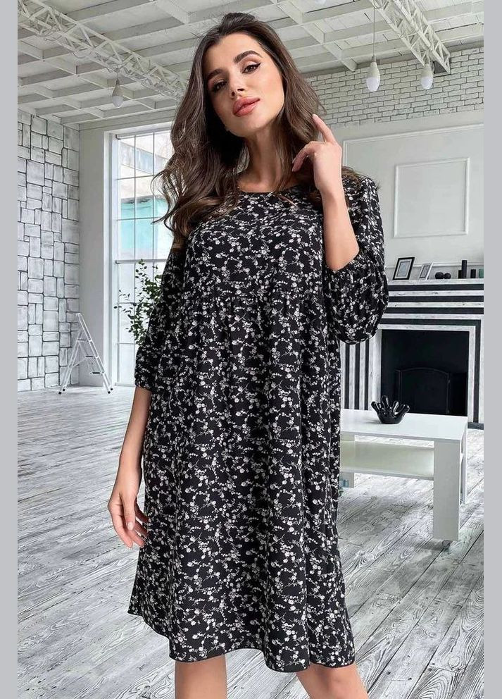 Чорна повсякденний, кежуал сукня з пишною спідницею Seventeen з квітковим принтом