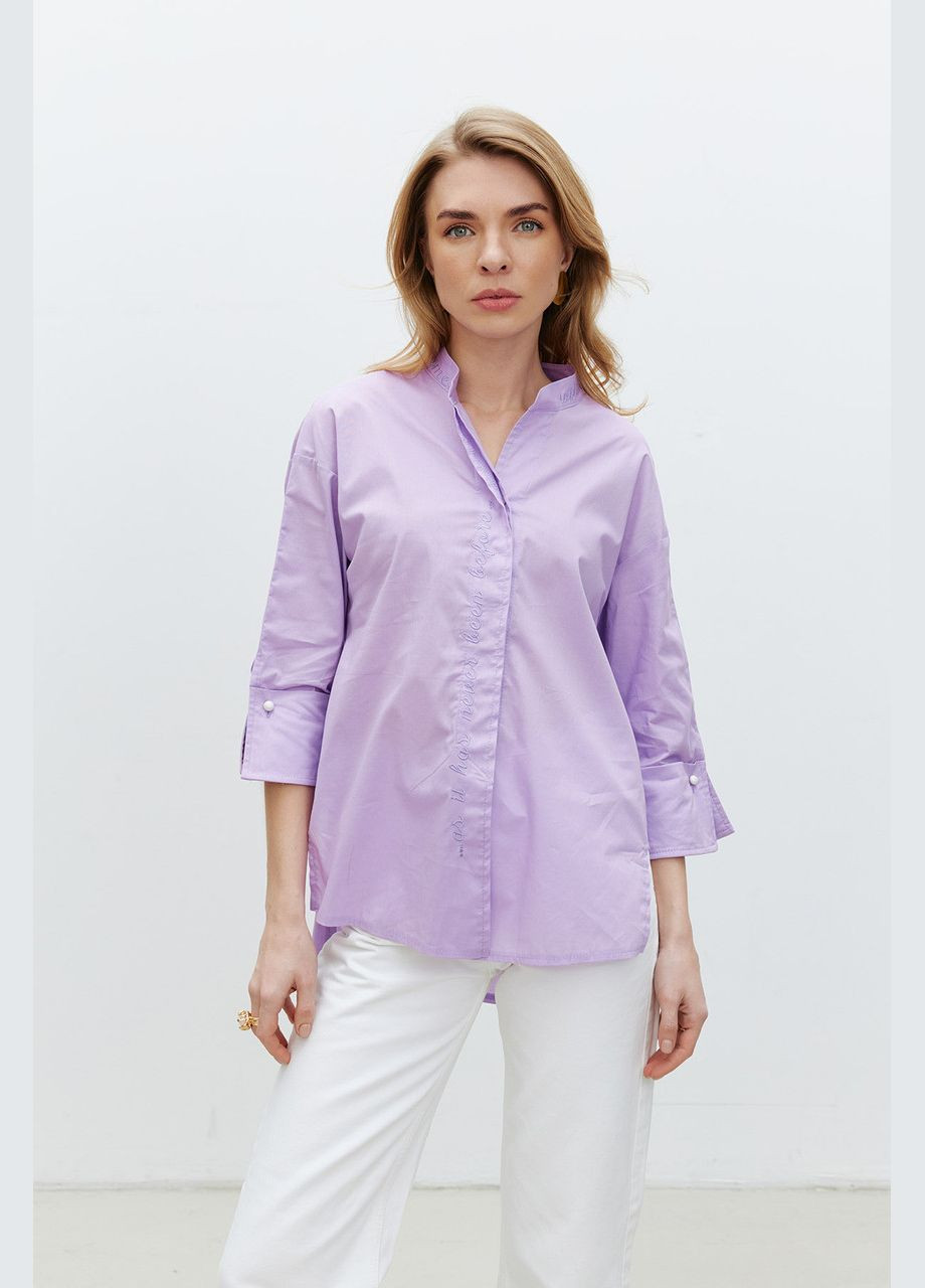 Бузкова демісезонна жіноча сорочка з принтом з бавовни в бузковому кольорі mkrm4130-2 Modna KAZKA