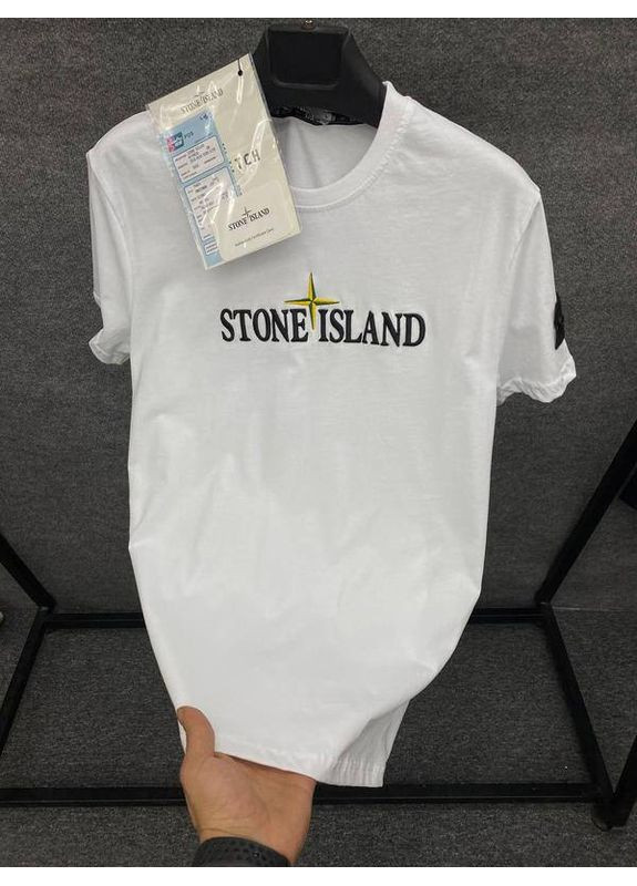 Черная футболка черная, белая с передним круглым принтом в стиле stone island No Brand