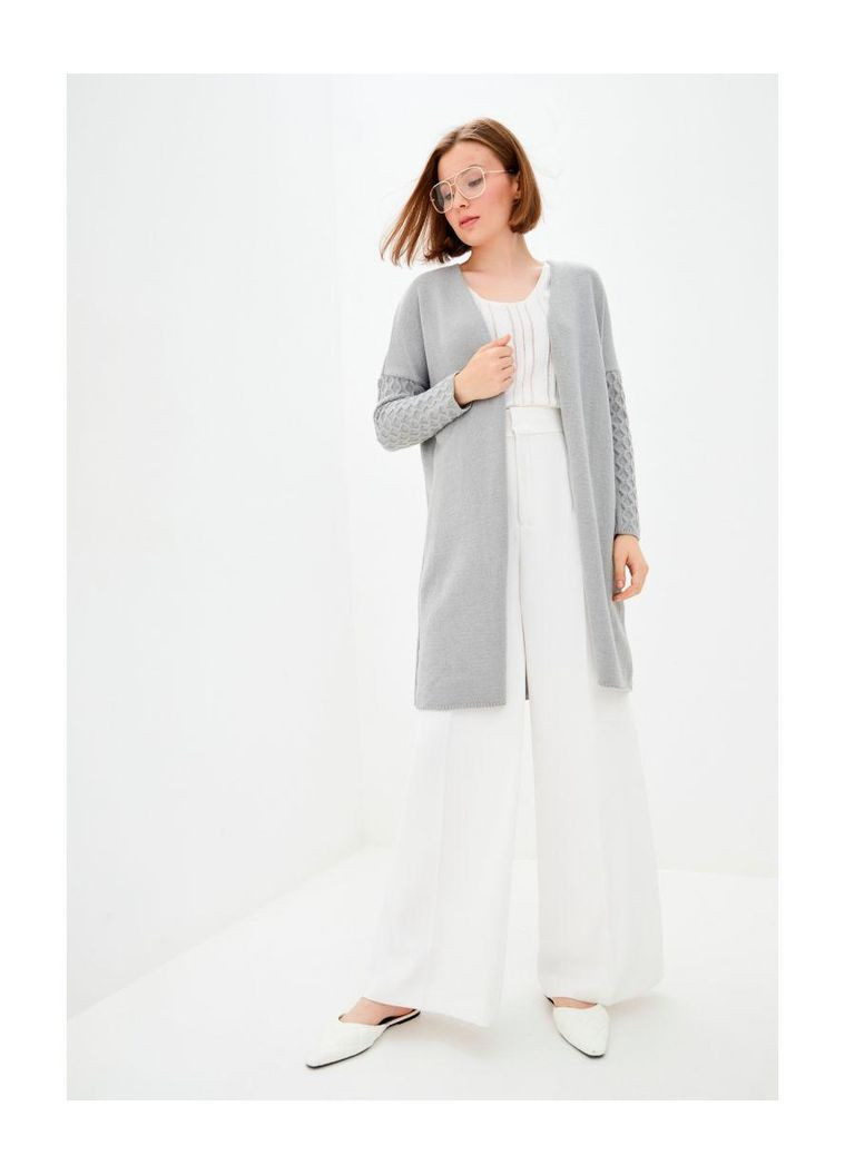 Жіночий в'язаний кардиган з косами на рукавах — теплий кардиган без пояса з вовни та акрилу ARTKNIT (ak9215p) Art Knit (334892935)
