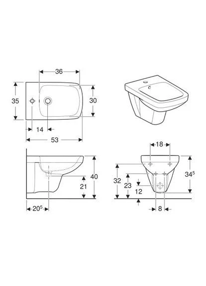Подвесное биде SELNOVA SQUARE, белый, скругленный прямоугольник Geberit (401622565)