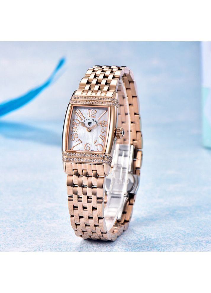 Часы Rose Gold-White кварцевые женские с сапфировым стеклом прямоугольные для повседневного использования ProDobro (367265256)