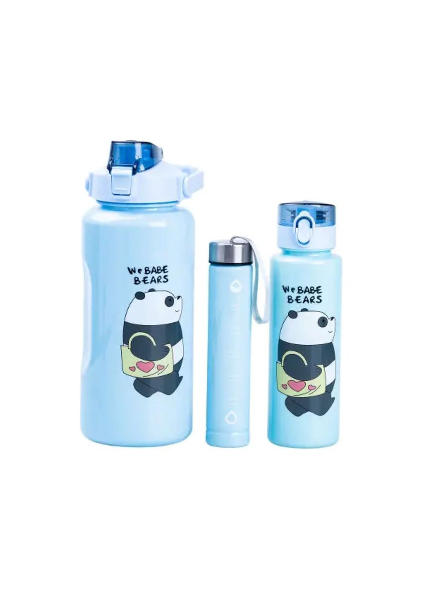 Набір пляшок 3 в 1 Панда з поїлкою і ручкою 0.3 (л) 0.7 (л) 2 (л) Синій HPZSB120014BL (A-032370) Happy Life (355889987)