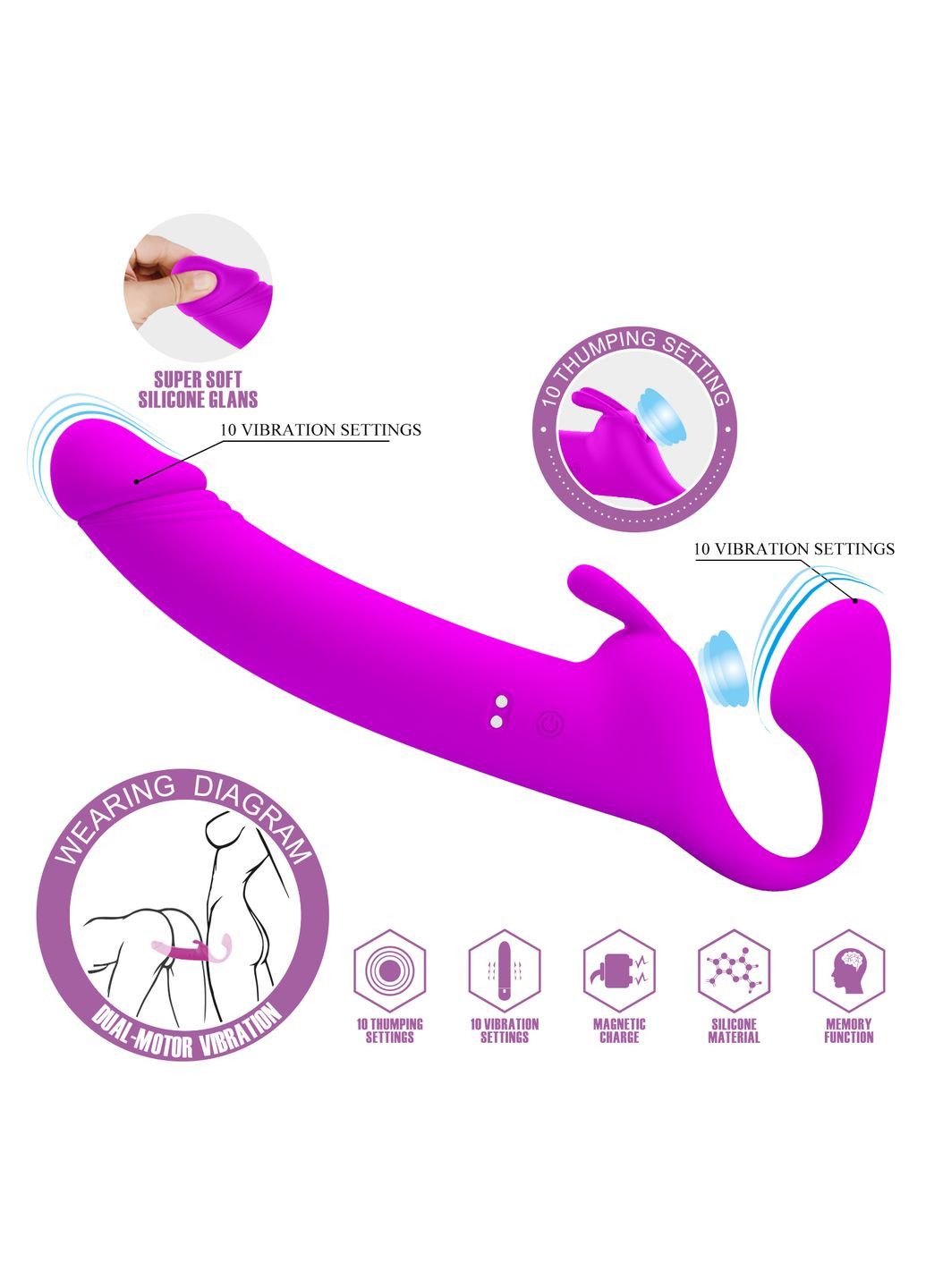 Вібрострапон безременний Zanini жіночий, з кліторальною пульсацією, 28.3 х 4 см Pretty Love (361670026)