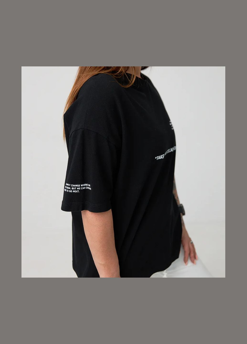 Футболка жіноча оверсайз "Take your Stellar Step" чорного кольору (1111M904) No Brand - (335811668)