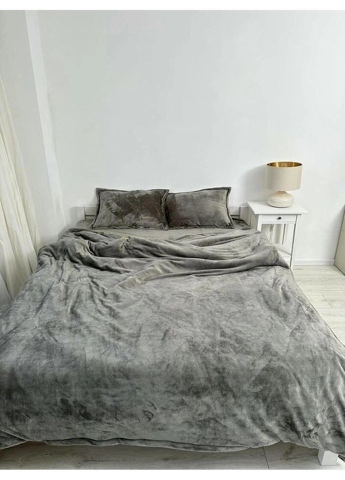 Постельное белье плюшевое евро Home 20761 200х220 см графитовое DUSHKA (327790603)