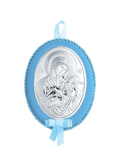 Дитяча Іконка на синій подушечці Божа Матір Розрада та Втіха 12x15,5см у сріблі з музикою Prince Silvero (265215447)