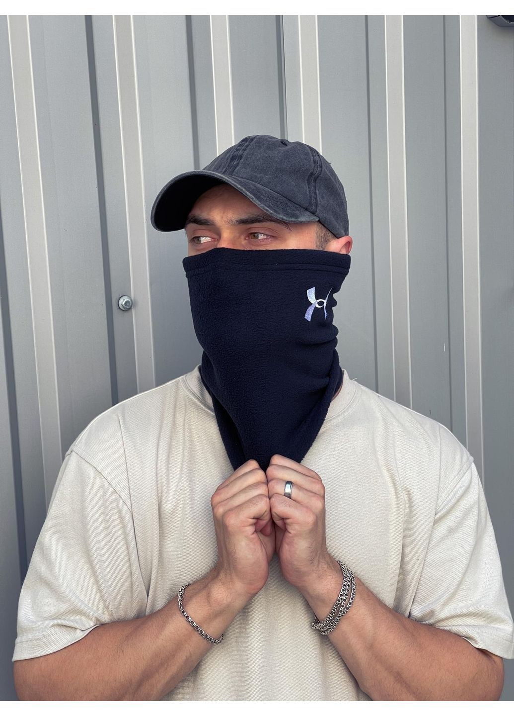 Бафф флісовий теплий з вишитим логотипом синій No Brand Класичний баф (369981307)