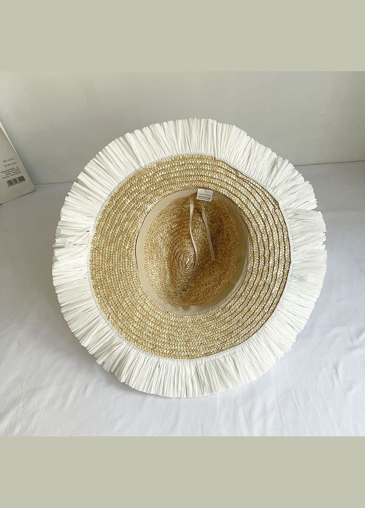 Літній широкополий солом'яний капелюх Федора з білою бахромою RONSARD No Brand (293815337)