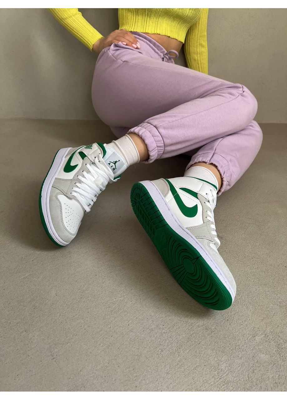 КРОССОВКИ ЖЕНСКИЕ NIKE AIR JORDAN 1 RETRO HIGH WHITE GREEN НАЙК АИР ДЖОРДАН No Brand серые демисезоны (367170260)