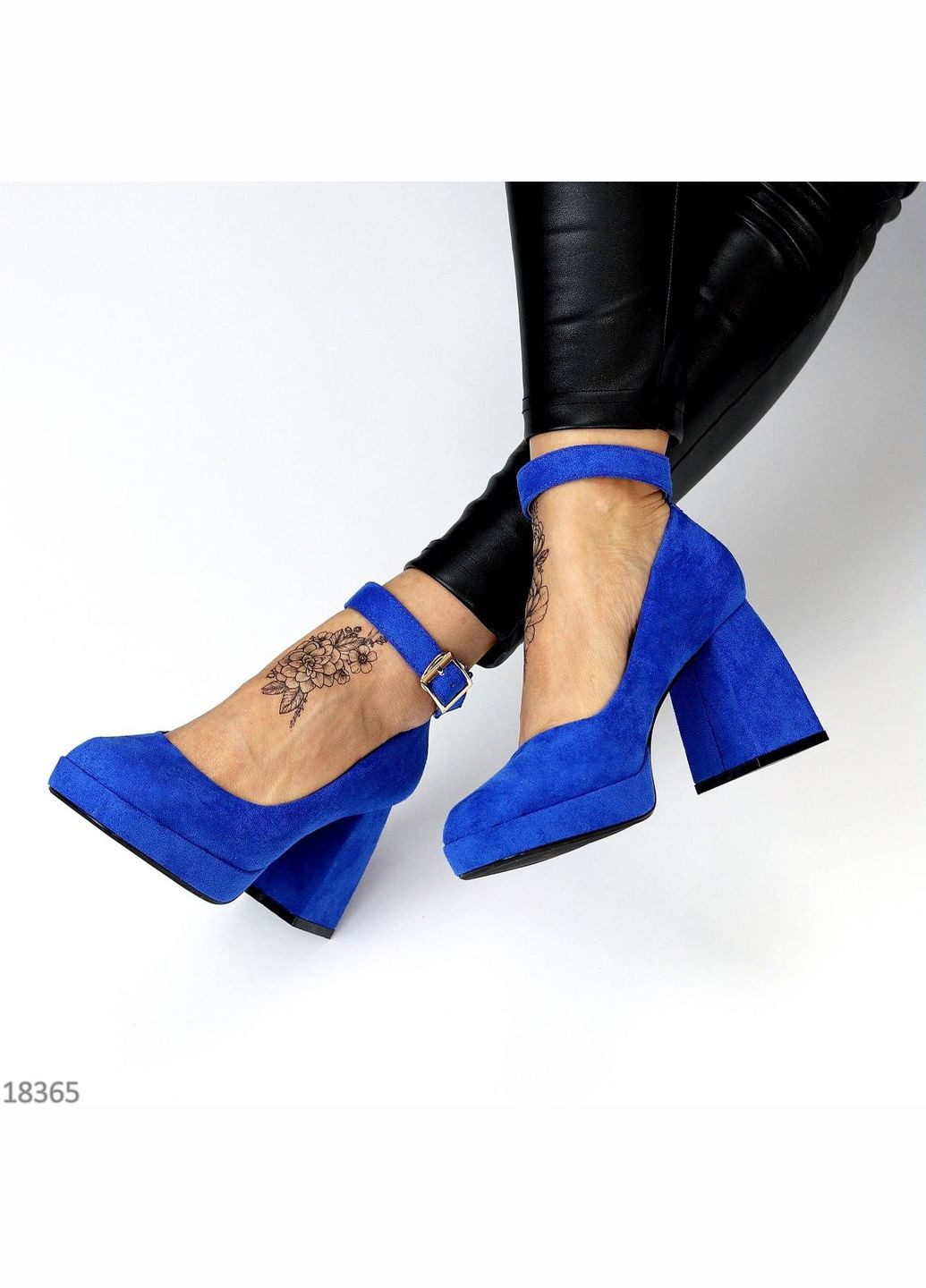 No Brand Сині замшеві жіночі човники на широкому стійкому підборі 9 см, ошатні туфлі синій з, — демісезон (366704545)