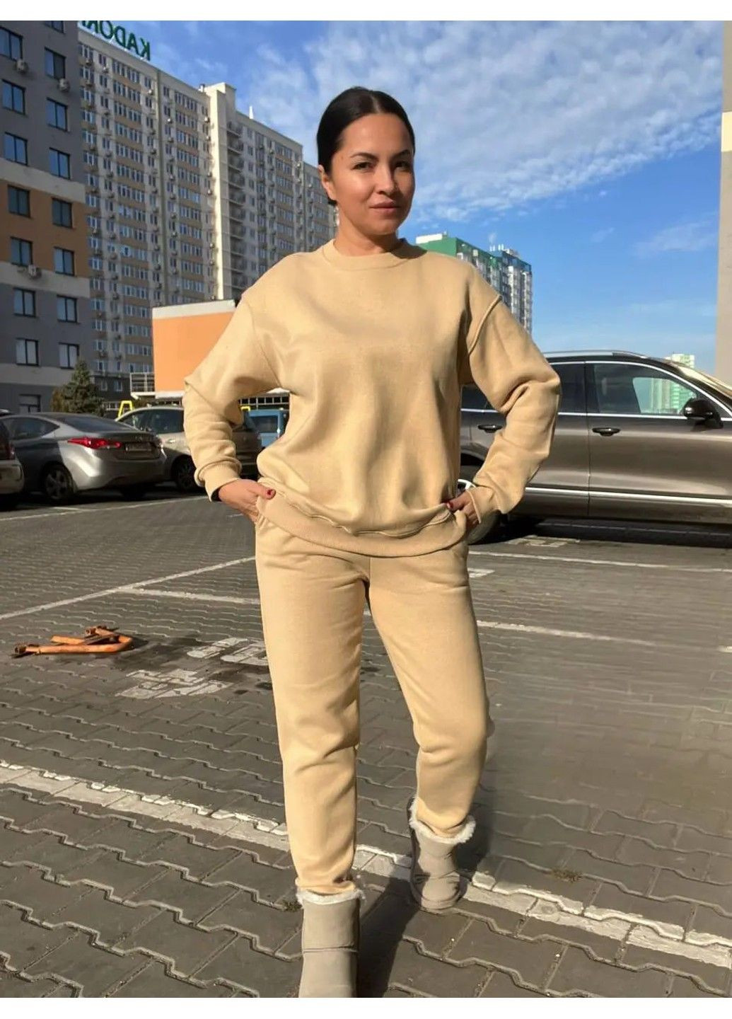 Бежевий світшот жіночий 24-14 базовий простий подовжений оверсайз PEPPER MINT однотонний (304062646)