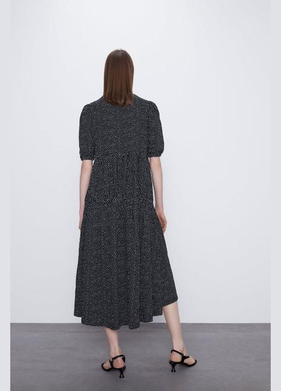 Черно-белое платье меди платье в точку горошек ярусы Zara