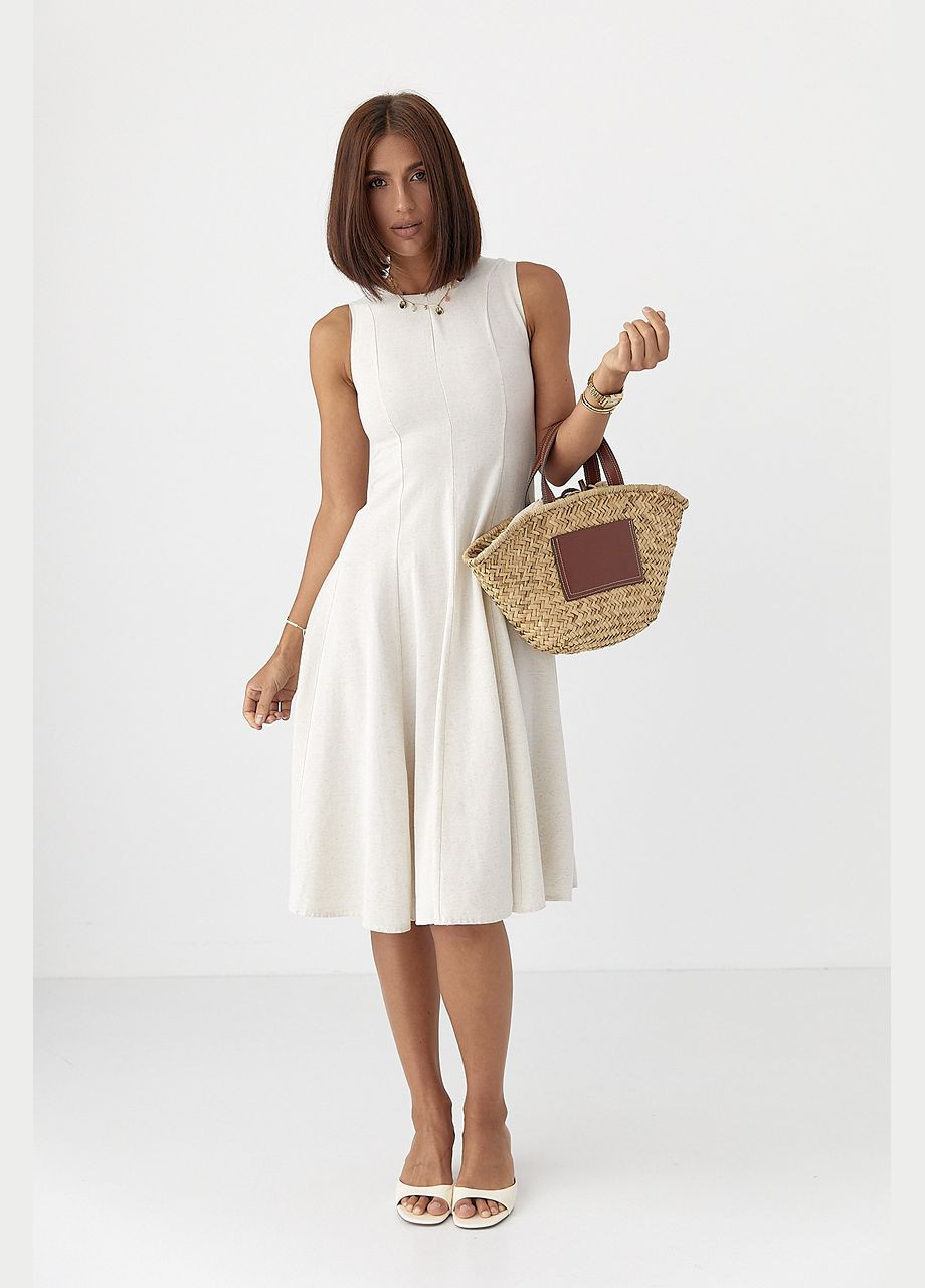 Бежевое платье длины миди без рукавов Lurex