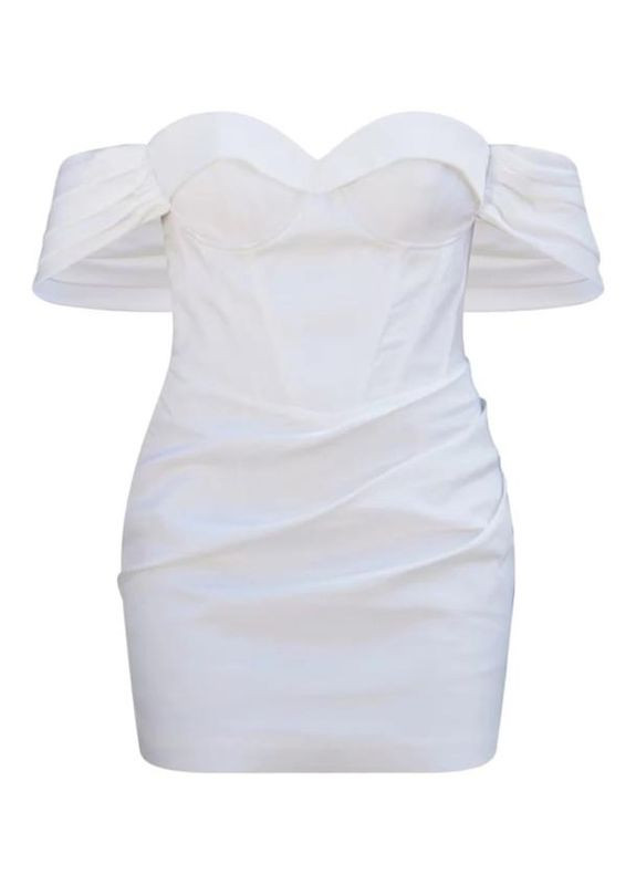 Белое платье мини атласное свадебное PrettyLittleThing