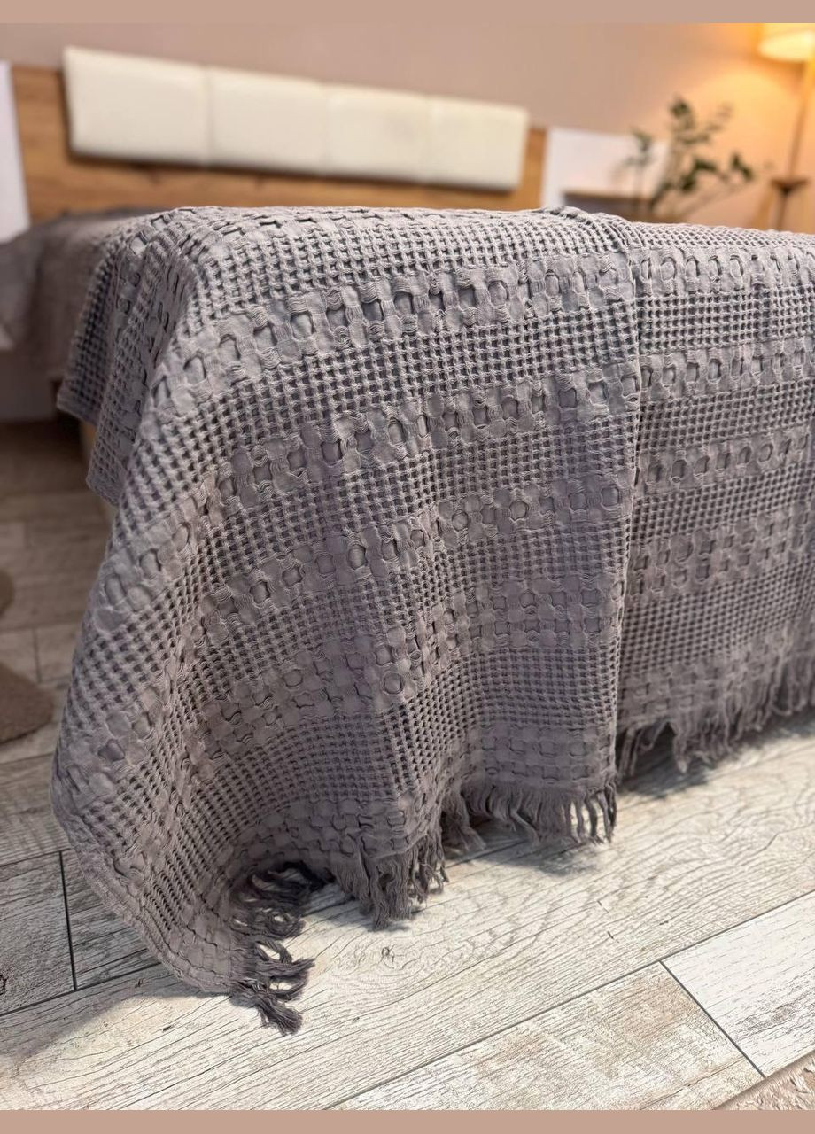Бавовняне покривало Вафельне Євро 200х230 Графіт (П4К-al-vafel-003) No Brand (323161037)