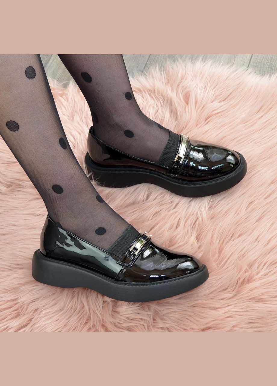 Vasha para Туфли женские на утолщенной подошве, натуральная черная лаковая кожа. 40 размер черный з, украина — демисезон (303931383)