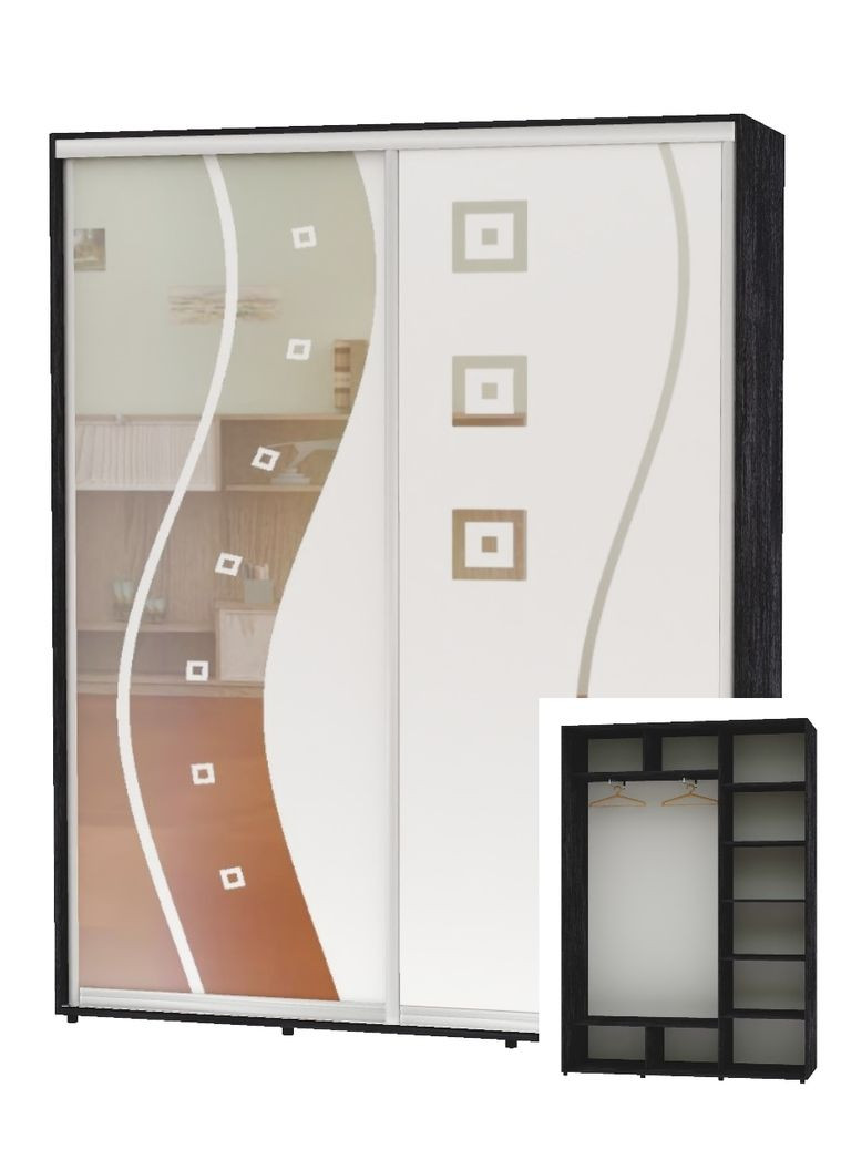 Шкаф-купе двухдверный 170*45*220 Бетон темный Зеркало с пескоструйным рисунком Алекса (360478864)