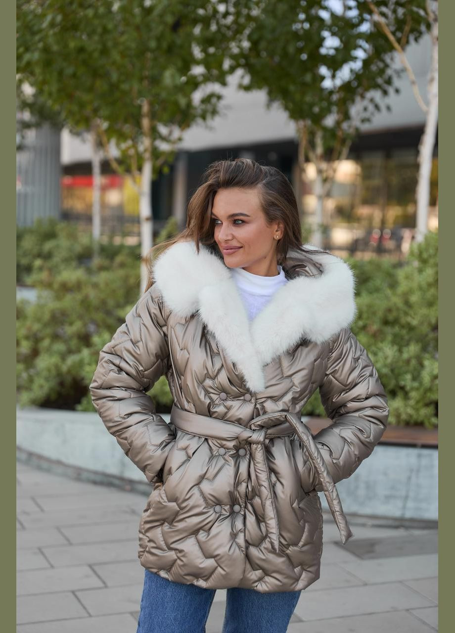 Бронзова зимова жіноча куртка (k328) 46 MN